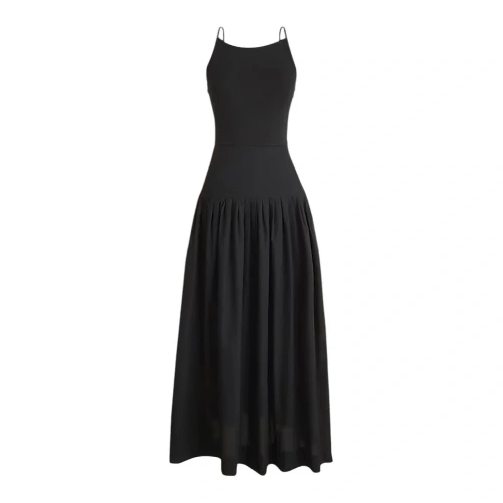 J Crew Black Sleeveless Square Neck Pintuck Mixy Dress Womens Size S